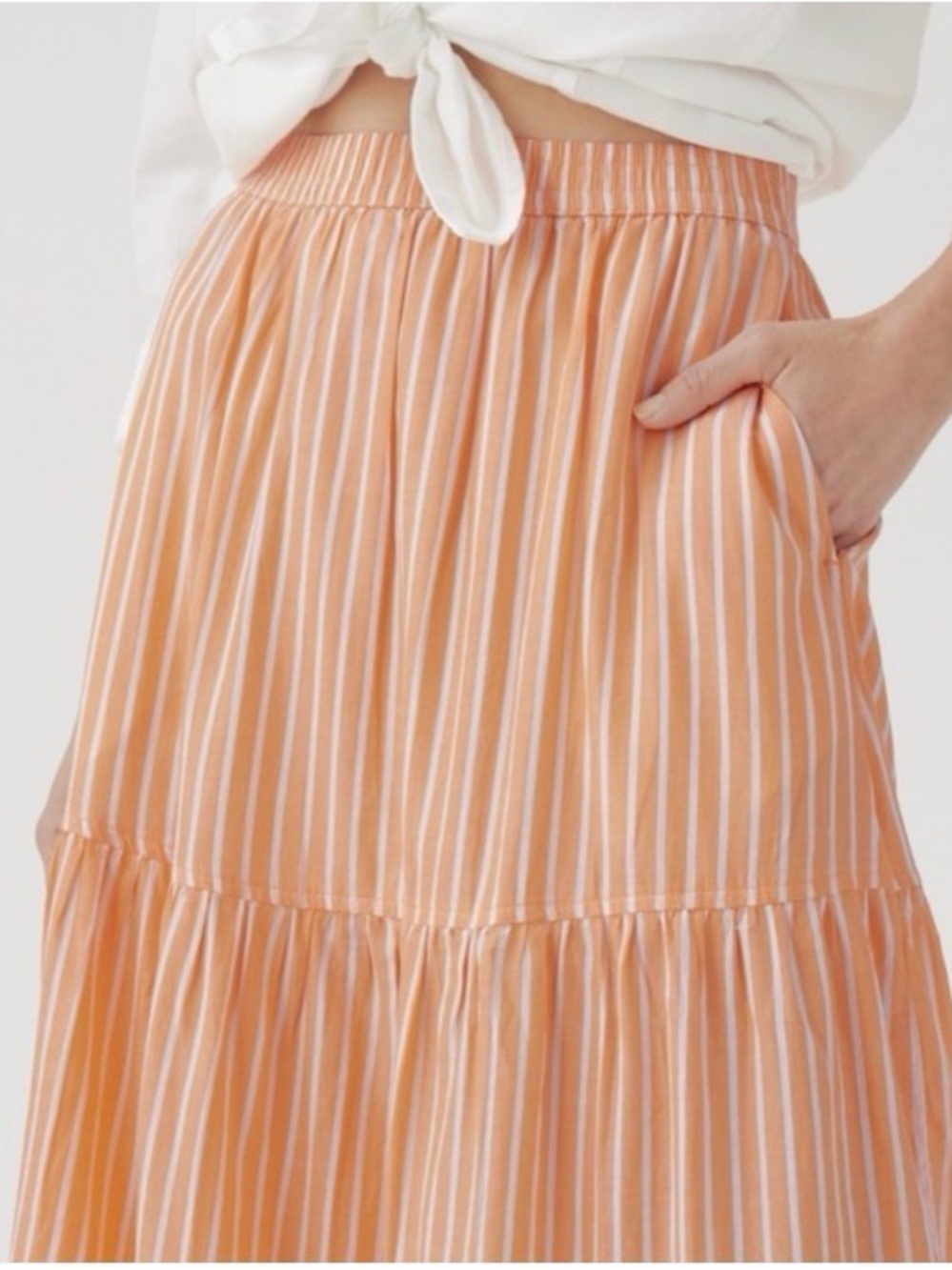 Pact Organic Citrus Stripe Light Cotton Tiered Skirt Medium - Picture 2 of 6